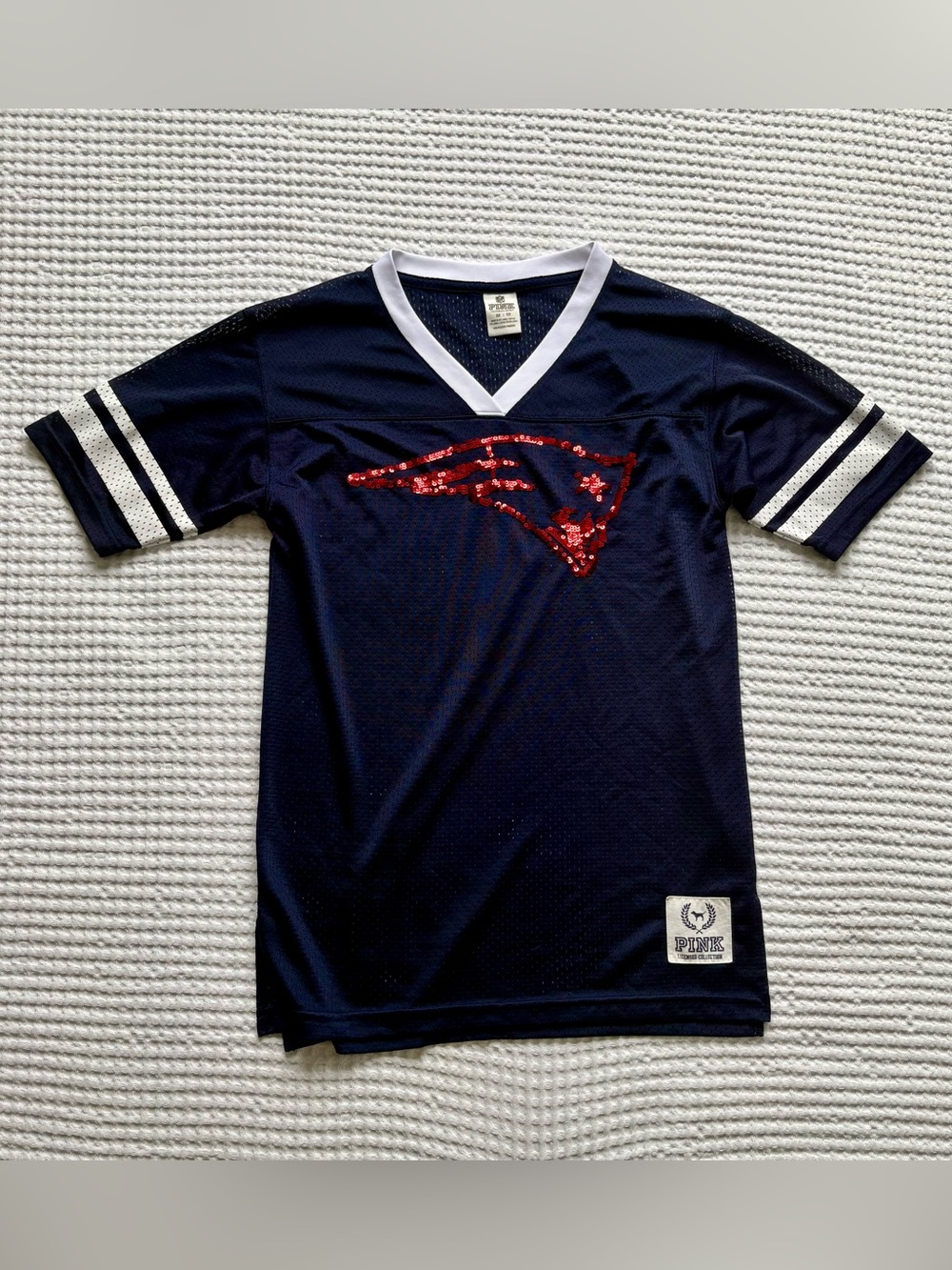 Victoria’s Secret PINK NFL New England Patriots Sequin Mesh Jersey Navy Size XS
